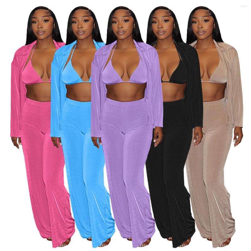 Women' Two Piece Pants Felyn 2022 Quality Fashion Design 3 Pcs Women Set Solid Bikini And Blouse Long Casual Outfits, Black 
Women' Two Piece Pants Felyn 2022 Quality Fashion Design 3 Pcs Women Set Solid Bikini And Blouse Long Casual Outfits, Black