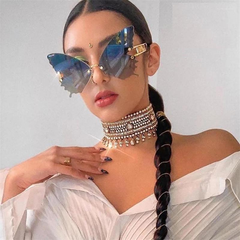 Sunglasses Rimless Butterfly Women Oversized Shades Designer Sun Glasses Female Gradient Eyewear Letter Leg UV
Sunglasses Rimless Butterfly Women Oversized Shades Designer Sun Glasses Female Gradient Eyewear Letter Leg UV