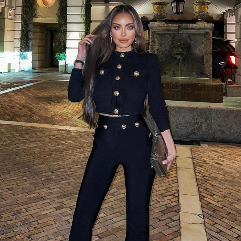 Women's Two Piece Pants Button Bandage Autumn Winter Black Long Sleeve Fashion Elegant Quality Jacket Crop Top Fitted Legging Set
Women's Two Piece Pants Button Bandage Autumn Winter Black Long Sleeve Fashion Elegant Quality Jacket Crop Top Fitted Legging Set