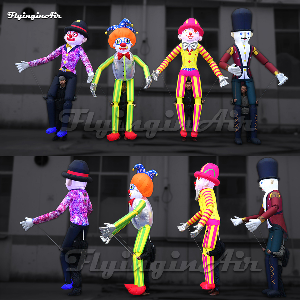 Parade Performance Walking Inflatable Clown Puppet 3.5m Multi-style Costumes Adult Waving Blow Up Clown Marionette For Event
