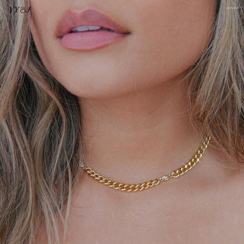 Chains Cz Stone Cuban Link Chain Necklace For Women Stainless Steel Gem Minimalist Dainty Jewelry 2022 Summer