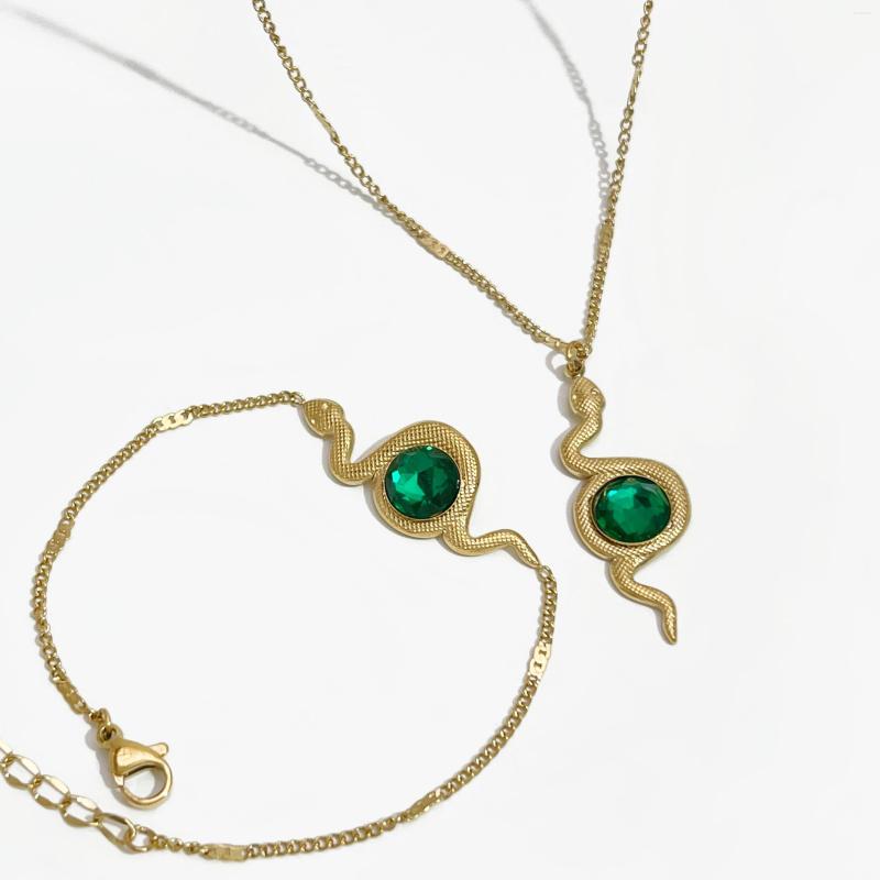 Necklace Earrings Set Peri'sbox Sparkly Green Crystal Gold Plated Textured Snake Pendant Bracelet Women Stainless Steel Jewelry, Picture shown
Necklace Earrings Set Peri'sbox Sparkly Green Crystal Gold Plated Textured Snake Pendant Bracelet Women Stainless Steel Jewelry, Picture shown