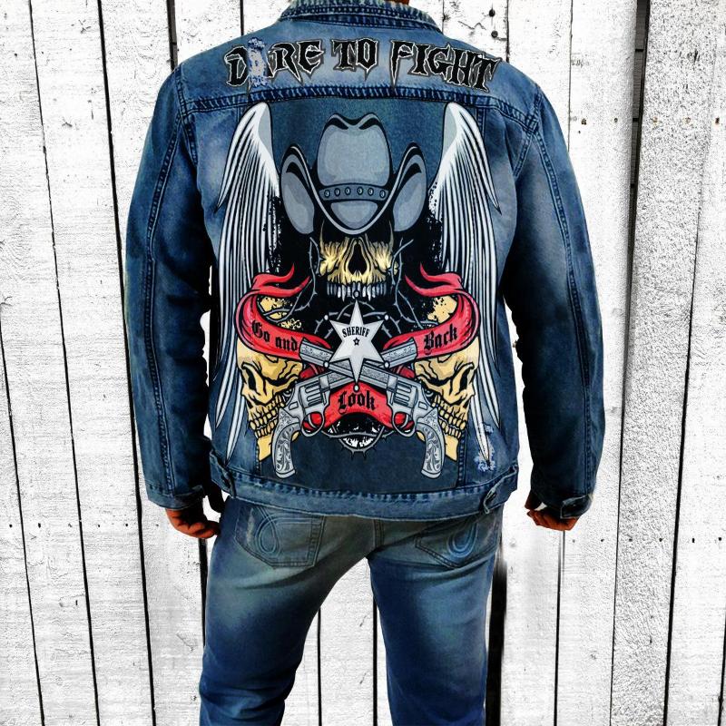 Men' Jackets Men' Autumn And Winter Street Retro Punk Style Double Gun Skull Hat Denim Pattern Print Long Sleeve Jacket, Light blue
Men' Jackets Men' Autumn And Winter Street Retro Punk Style Double Gun Skull Hat Denim Pattern Print Long Sleeve Jacket, Light blue