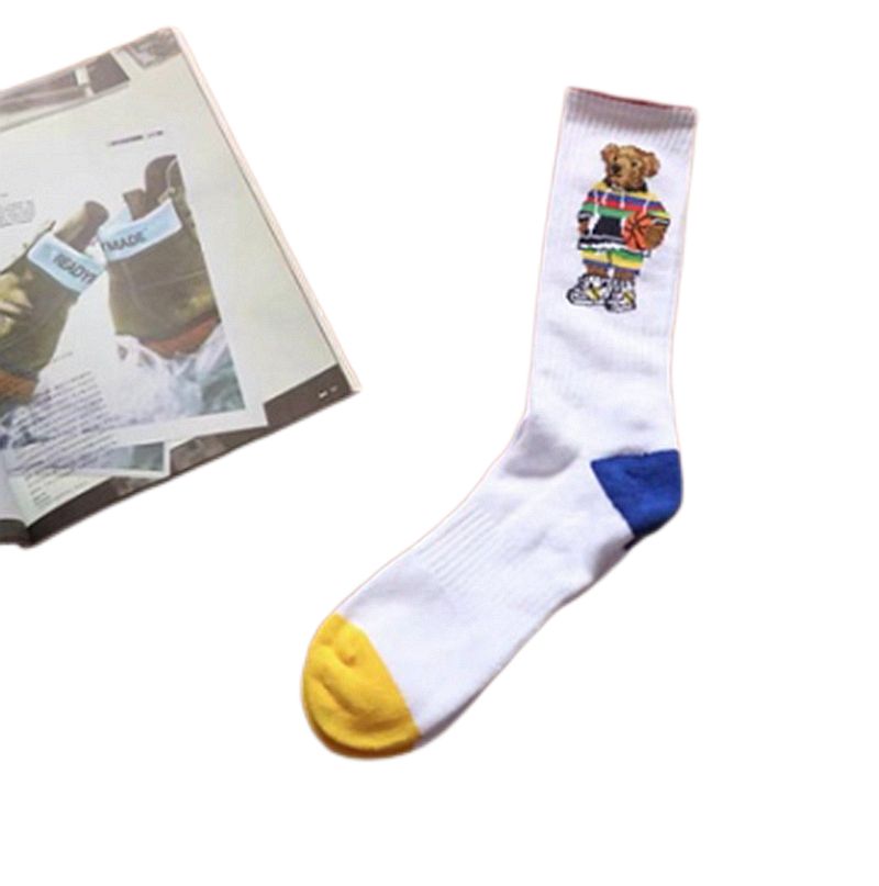 sock Men's Socks autumn and 2022 winter bear printing vintage style denim sports stockings