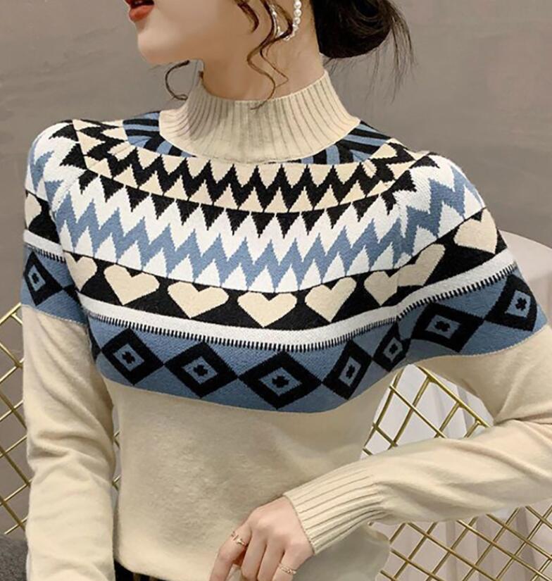 Women' Sweaters Half High Collar Knitted Korean Printed Sweater Women' Clothing Autumn New Casual Pullovers Loose Office Lady Tops, Khaki
Women' Sweaters Half High Collar Knitted Korean Printed Sweater Women' Clothing Autumn New Casual Pullovers Loose Office Lady Tops, Khaki