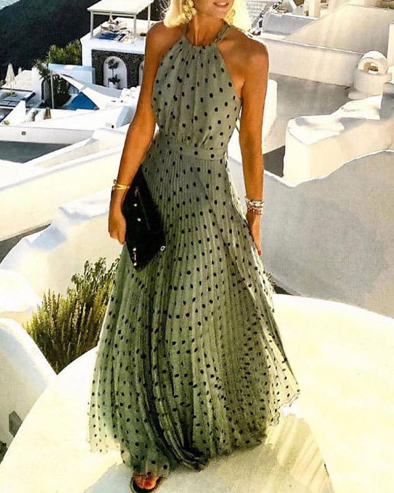 Casual Dresses Summer Women Boho Polka Dot Print Chiffon Pleated Maxi Dress 2022 Femme Sleeveless Vacation Outfits Lady Clothing, Green
Casual Dresses Summer Women Boho Polka Dot Print Chiffon Pleated Maxi Dress 2022 Femme Sleeveless Vacation Outfits Lady Clothing, Green