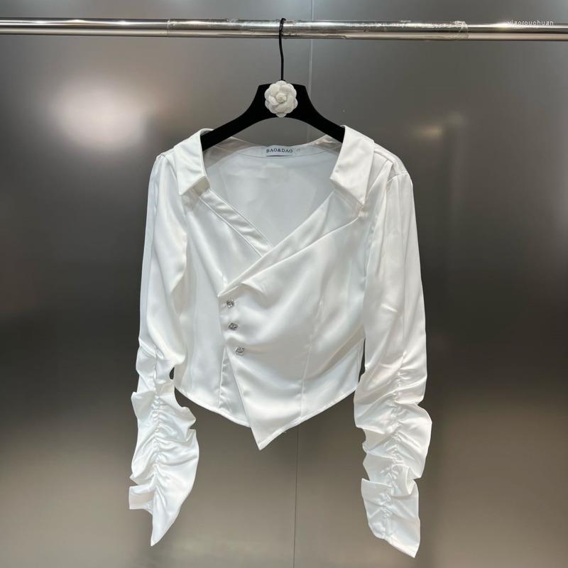 Women' Blouses PREPOMP 2022 Autumn Arrivals Long Ruched Sleeve Turn Down Collar V Neck Irregular White Shirt Women GG033
Women' Blouses PREPOMP 2022 Autumn Arrivals Long Ruched Sleeve Turn Down Collar V Neck Irregular White Shirt Women GG033