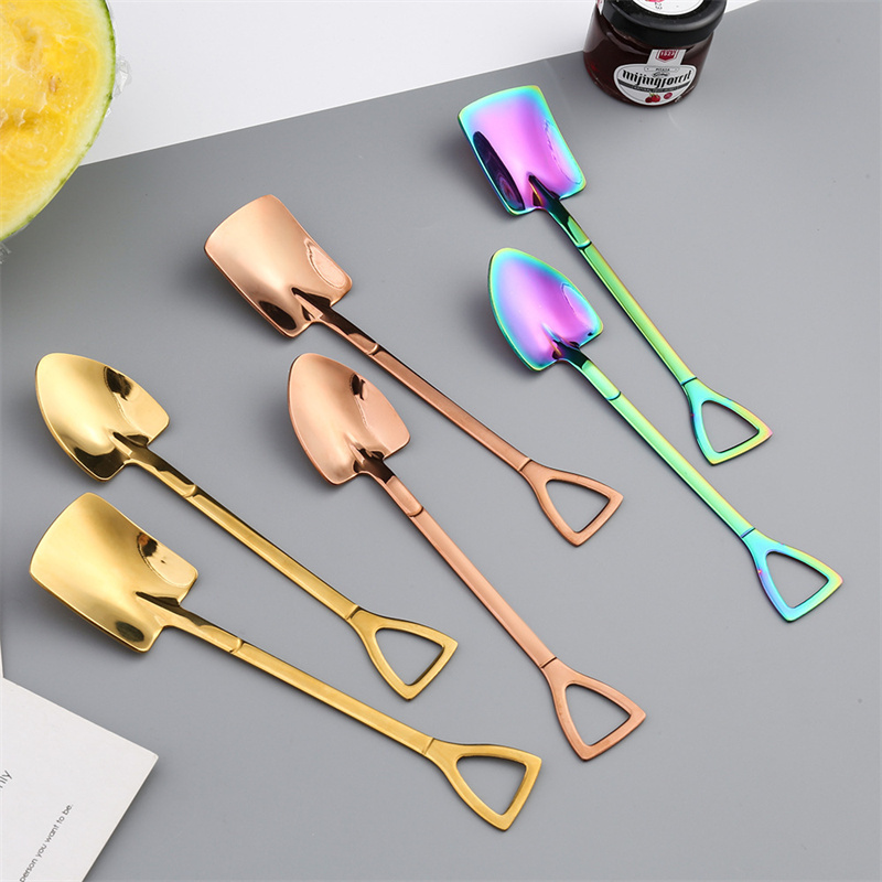 Mini Shovel Spoons Silver Gold Coffee Stainless Steel Spoons for Dessert Ice Cream Wedding Party Teaspoons - view 3