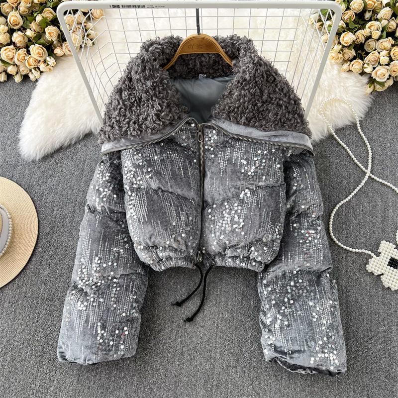 Women's Trench Coats Autumn And Winter Crop Coat Korean Version Large Lapel Glittering Sequins Short Cotton Padded Jacket For Women Parka, Black
Women's Trench Coats Autumn And Winter Crop Coat Korean Version Large Lapel Glittering Sequins Short Cotton Padded Jacket For Women Parka, Black