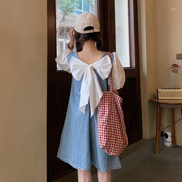Casual Dresses Women Double-Sided Denim Stitching Summer Puff Sleeve Bow Dress For Vestido De Mujer Femme Robe, Blue
Casual Dresses Women Double-Sided Denim Stitching Summer Puff Sleeve Bow Dress For Vestido De Mujer Femme Robe, Blue