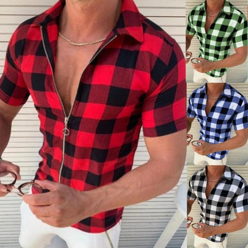 Men' T Shirts Plaid Shirt Men Zipper Short Sleeve Summer Clothing Streetwear Slim Fit T-shirts Turn Down Collar Tshirts Tops
Men' T Shirts Plaid Shirt Men Zipper Short Sleeve Summer Clothing Streetwear Slim Fit T-shirts Turn Down Collar Tshirts Tops