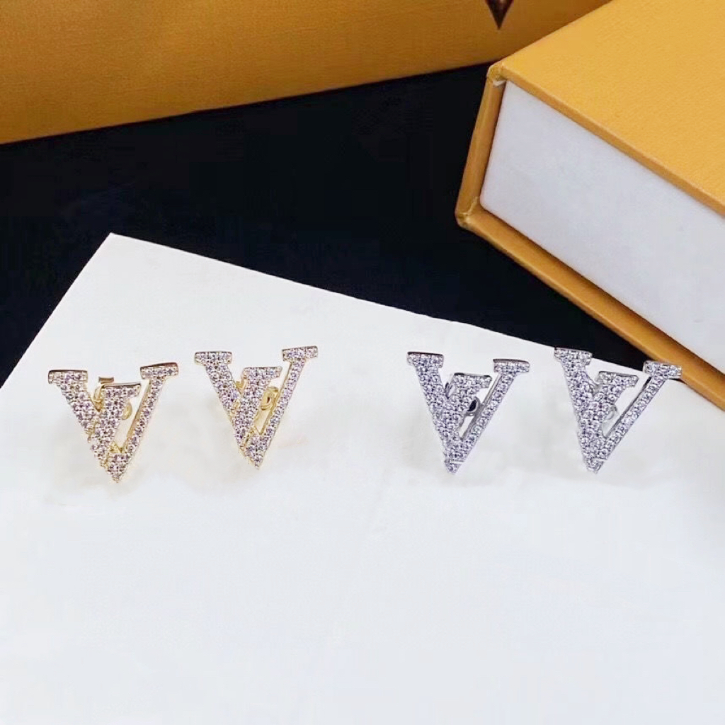 2022 New Fashion Luxury Gold Diamond V Letter Stud Earrings Jewelry Earrings designer for women Party Wedding Earring Jewelry Lover Gift With BOX