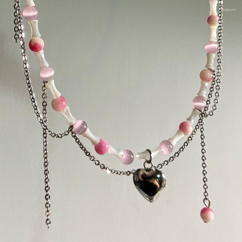Pendant Necklaces MENGJIQIAO Korean Sweet Pink Opal Beads Metal Heart Necklace For Women Trendy Bamboo Joint Chain Choker Jewelry Gifts
Pendant Necklaces MENGJIQIAO Korean Sweet Pink Opal Beads Metal Heart Necklace For Women Trendy Bamboo Joint Chain Choker Jewelry Gifts