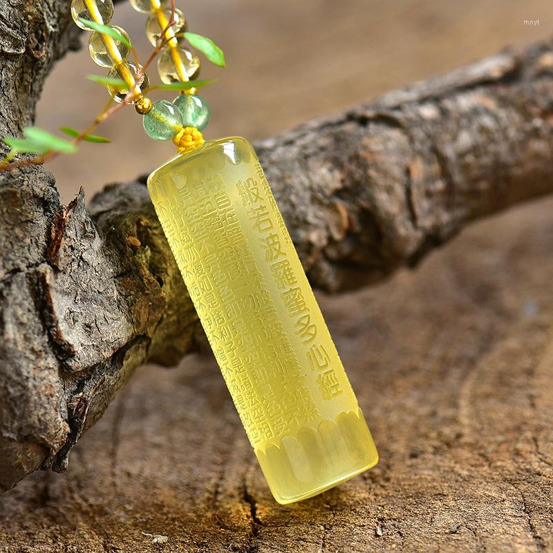 Pendant Necklaces Yellow Natural Crystal Pendants Heart Sutra Cylinder Chain Necklace For Women Men Evil Spirits Buddhist Fashion Jewelry