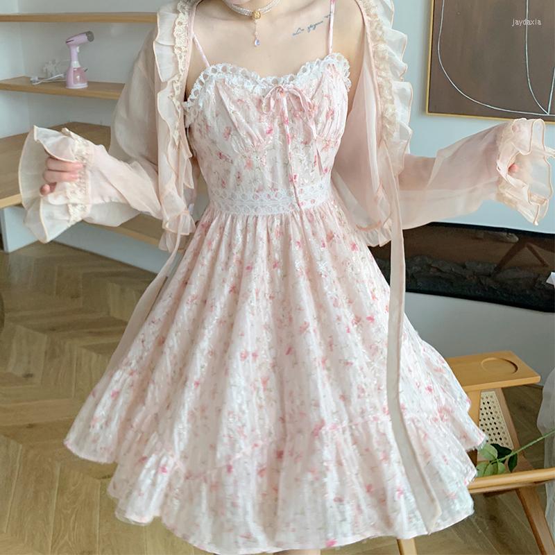 Casual Dresses Fairy Sweet Pink Floral Sleeveless Women Dress Lace Spaghetti Strap A-line Party Summer Bowknot Ruffles Princess Robe, Only dress 
Casual Dresses Fairy Sweet Pink Floral Sleeveless Women Dress Lace Spaghetti Strap A-line Party Summer Bowknot Ruffles Princess Robe, Only dress