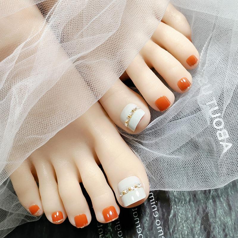 False Nails Fake Feet Orange Gold Trim Decorative Toe Nail Stickers Finished Acrylic Products 24 Pieces With Glue WD, T68
False Nails Fake Feet Orange Gold Trim Decorative Toe Nail Stickers Finished Acrylic Products 24 Pieces With Glue WD, T68