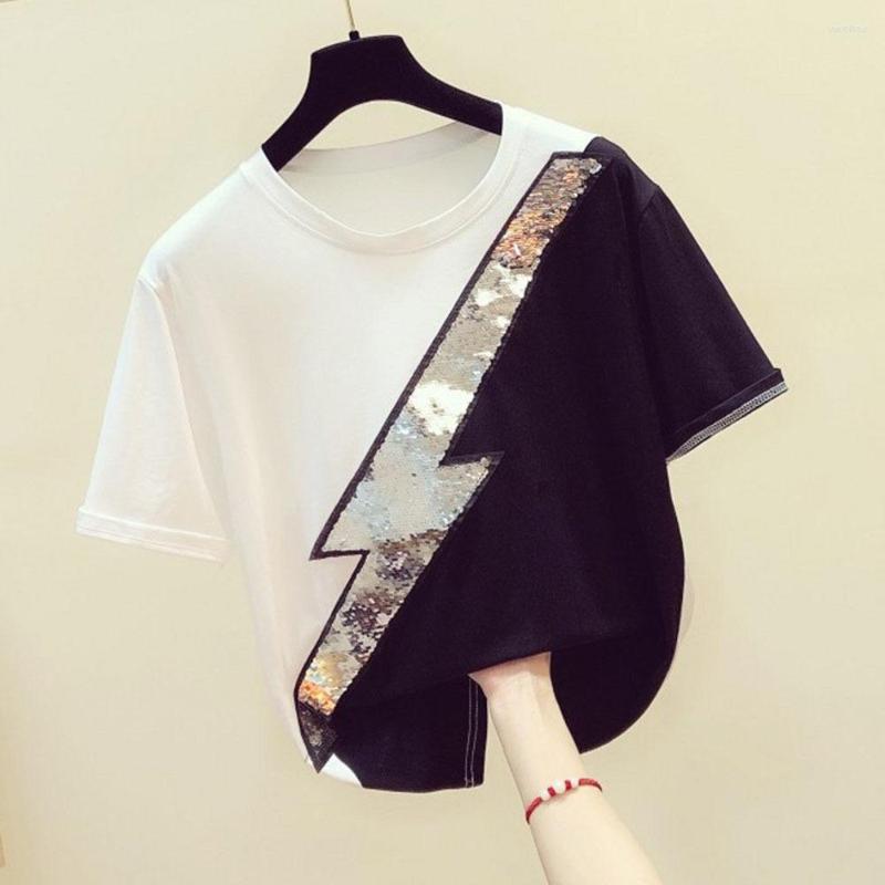 Women's T Shirts 2022 Summer Korean Fashion Sequins Hit Color Round Neck Short-sleeved T-shirt Women's Casual Top Trend Tees, Photo color
Women's T Shirts 2022 Summer Korean Fashion Sequins Hit Color Round Neck Short-sleeved T-shirt Women's Casual Top Trend Tees, Photo color