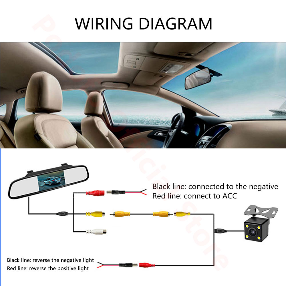 4.3" Car Rearview Mirror Monitor Auto Parking System LED Night Vision Backup Reverse Camera CCD Car Rear View Camera