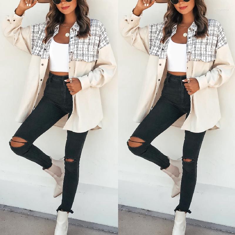 Women' Blouses 2022 Casual Style Lapel Long Sleeve Pocket Plaid Patchwork Corduroy Women' Coat Shirt Commuting Dress Women Tops, Beige
Women' Blouses 2022 Casual Style Lapel Long Sleeve Pocket Plaid Patchwork Corduroy Women' Coat Shirt Commuting Dress Women Tops, Beige
