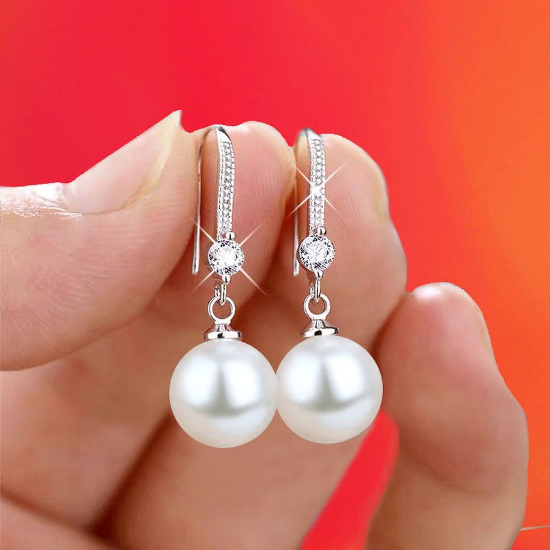 Fashion Drop for Women Shiny Red Green Round Imitation Pearls Earrings