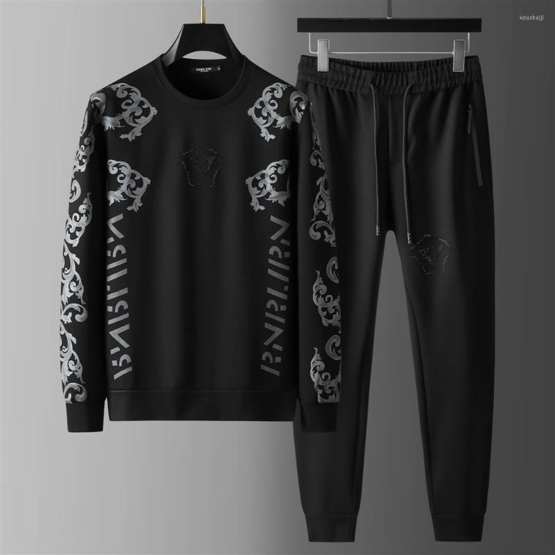 Men's Tracksuits Autumn Men's Leisure Sports Suit Youth Korean Print Diamond Sweater Two Piece Set, Black 
Men's Tracksuits Autumn Men's Leisure Sports Suit Youth Korean Print Diamond Sweater Two Piece Set, Black
