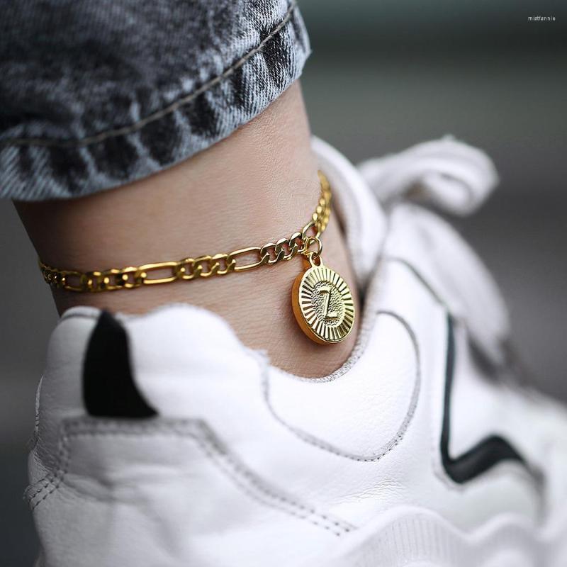 Anklets Gold Color Initial Letter Bracelet Round Pendant Charm 5mm Stainless Steel Figaro Link Chain Anklet For Women LKA11
Anklets Gold Color Initial Letter Bracelet Round Pendant Charm 5mm Stainless Steel Figaro Link Chain Anklet For Women LKA11