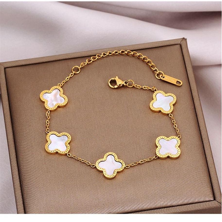 Fashion Jewelry Lucky Ladi Four Leaf Clover Bracelet 18K Gold Plated Stainls Steel Bracelet Designer Women Van Steel204u
Fashion Jewelry Lucky Ladi Four Leaf Clover Bracelet 18K Gold Plated Stainls Steel Bracelet Designer Women Van Steel204u