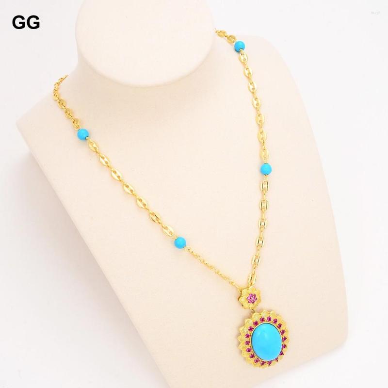 Pendant Necklaces GuaiGuai Jewelry Blue Round Turquoises Gold Color Plated Chain Jades Red CZ Crystal Necklace 18" For Women
Pendant Necklaces GuaiGuai Jewelry Blue Round Turquoises Gold Color Plated Chain Jades Red CZ Crystal Necklace 18" For Women