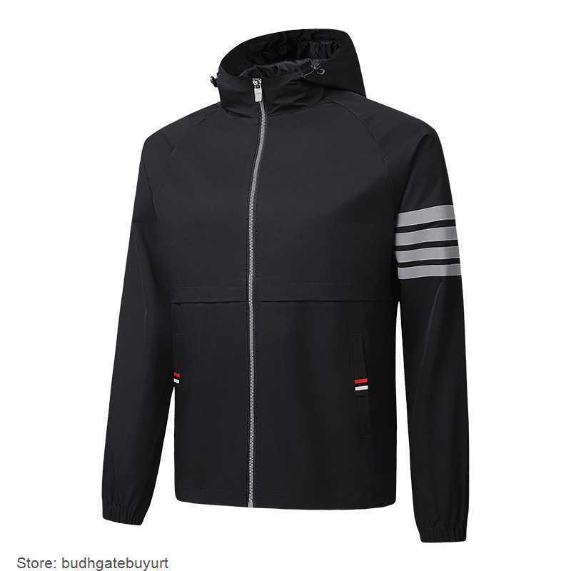 Tb Mens Zipper Hoodie Spring And Autumn New Sports Hooded Coat Men's Loose Casual Hooded Cardigan TB Trend Thin Style Jackets