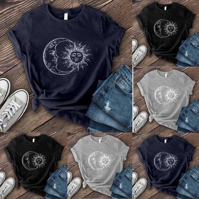 Women's T Shirts Long Sleeve Cotton Spandex Shirt Fashion Women Sun Moon Printed O-Neck T-Shirt Short Ladies Cowl Neck Tops, Grey
Women's T Shirts Long Sleeve Cotton Spandex Shirt Fashion Women Sun Moon Printed O-Neck T-Shirt Short Ladies Cowl Neck Tops, Grey