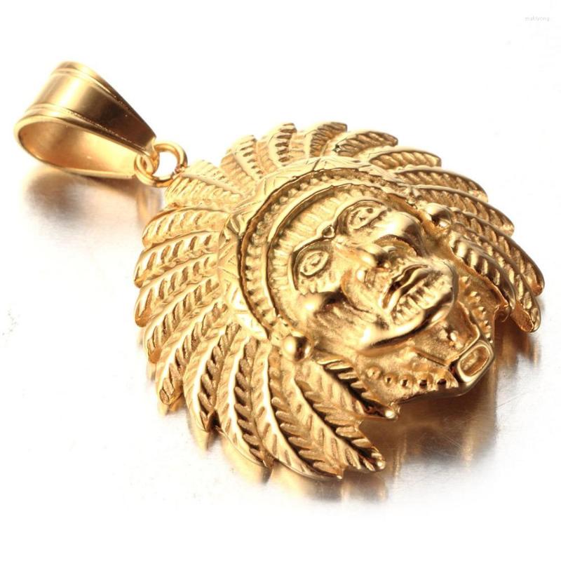 Pendant Necklaces Est Design 316L Stainless Steel Gold Tone Indians Necklace Mens Punk Jewelry With 3mm 24" Box Chain
Pendant Necklaces Est Design 316L Stainless Steel Gold Tone Indians Necklace Mens Punk Jewelry With 3mm 24" Box Chain