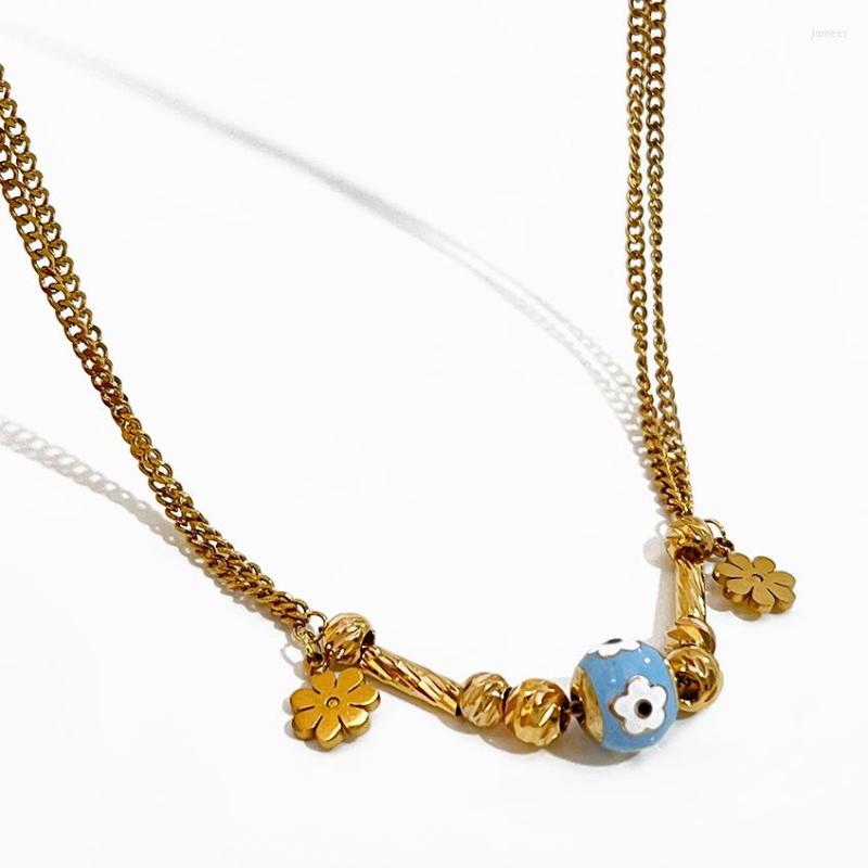Choker Peri'sBox Gold Plated Blue White Flower Enamel Ball Charm Necklace For Women 2 Strand Chain Stainless Steel Jewelry Tranish Free
Choker Peri'sBox Gold Plated Blue White Flower Enamel Ball Charm Necklace For Women 2 Strand Chain Stainless Steel Jewelry Tranish Free