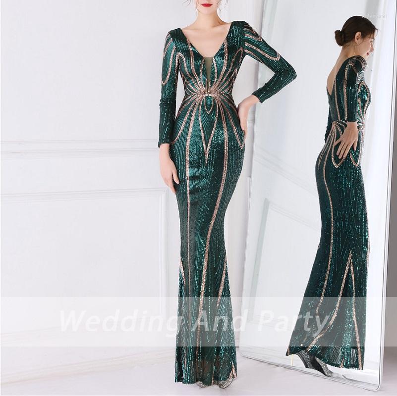 Party Dresses Long Formal Prom Evening Dress V Neck Sleeve Sequine Wedding Sparkle Mermaid, Black red