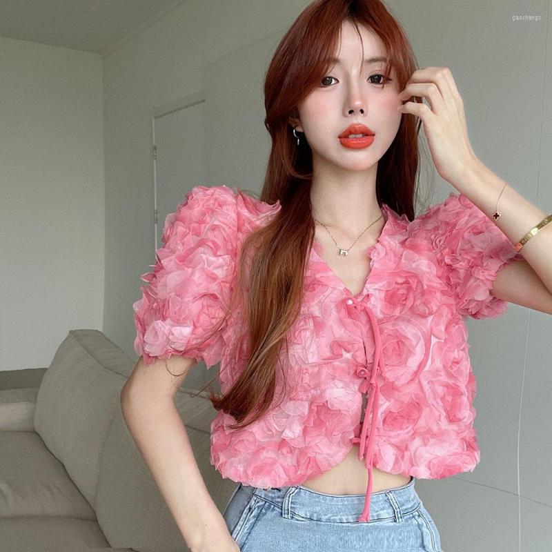 Women's Blouses Women French Sweet V Neck Single Breasted Three Dimensional Rose Petals Top 2022 Korean Chic Summer Puff Sleeve Shirt, Pink
Women's Blouses Women French Sweet V Neck Single Breasted Three Dimensional Rose Petals Top 2022 Korean Chic Summer Puff Sleeve Shirt, Pink