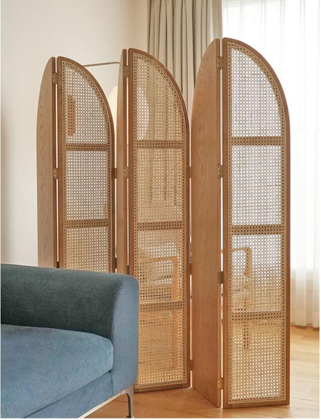 Screens blocks living room solid wood folding screen the rattan woven hollow partition modern simple log foldings seat Dividers