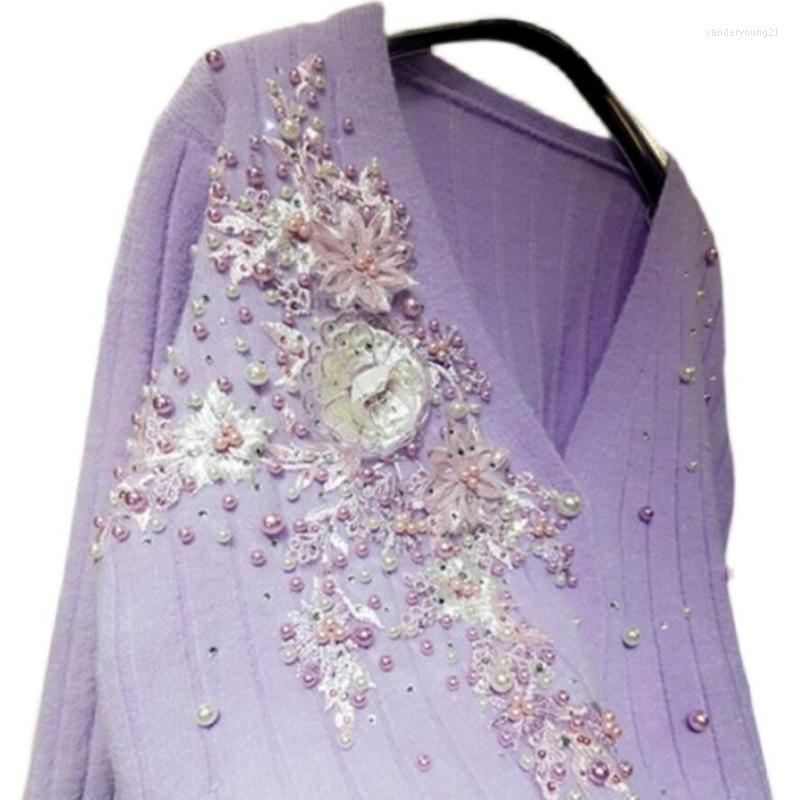 Women' Knits Luxury Purple Heavy Industry Beaded Rhinestone Pearl Knit Cardigan Women Autumn Winter Thickened Warm Sweater Jacket Q477
Women' Knits Luxury Purple Heavy Industry Beaded Rhinestone Pearl Knit Cardigan Women Autumn Winter Thickened Warm Sweater Jacket Q477