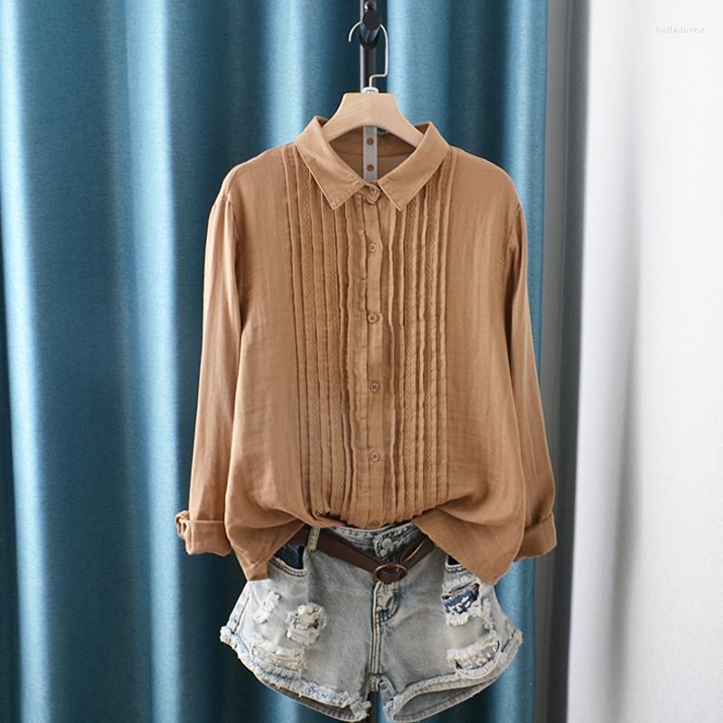 Women's Blouses Cotton Pleated Women Shirts Summer Vintage 2022 Turn-Down Collar Long-Sleeved Casual All Match Female Outwear Coat Tops, White
Women's Blouses Cotton Pleated Women Shirts Summer Vintage 2022 Turn-Down Collar Long-Sleeved Casual All Match Female Outwear Coat Tops, White