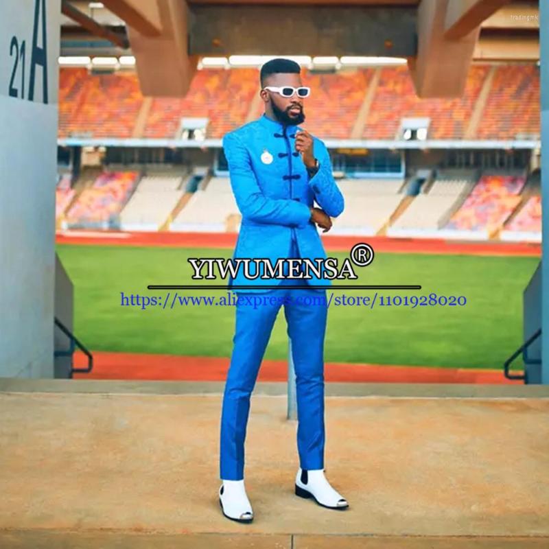 Men' Suits Luxury Coetume Hombre Small Stand Collar Chinese Style Jacquard Satin Men Wedding Groom Custom Made 2 Pieces Set, Blue
Men' Suits Luxury Coetume Hombre Small Stand Collar Chinese Style Jacquard Satin Men Wedding Groom Custom Made 2 Pieces Set, Blue