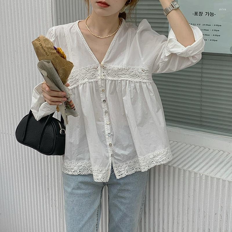 Women's Blouses V-Neck Sweet Lace Stitching Women's Blouse Button Long-Sleeved Loose Doll Shirt Korean Office Lady Casual 2022 Fall, Lace shirt
Women's Blouses V-Neck Sweet Lace Stitching Women's Blouse Button Long-Sleeved Loose Doll Shirt Korean Office Lady Casual 2022 Fall, Lace shirt