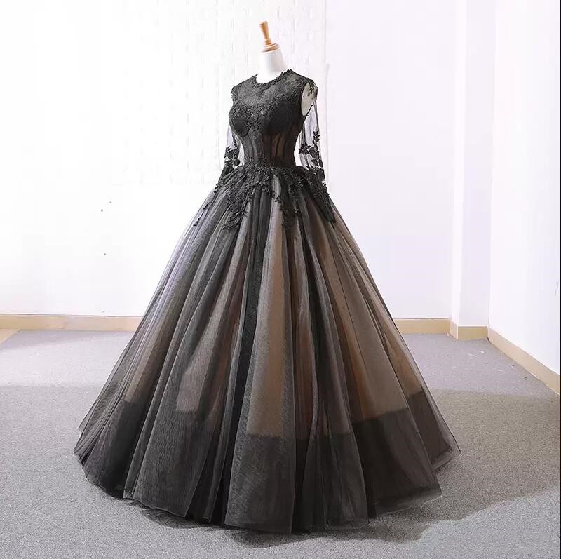 Black Ball Gown Gothic Wedding Dresses 2023 With Long Sleeves Lace Appliques Tulle Floor Length Vintage puffy Bridal Gowns, Silver
Black Ball Gown Gothic Wedding Dresses 2023 With Long Sleeves Lace Appliques Tulle Floor Length Vintage puffy Bridal Gowns, Silver