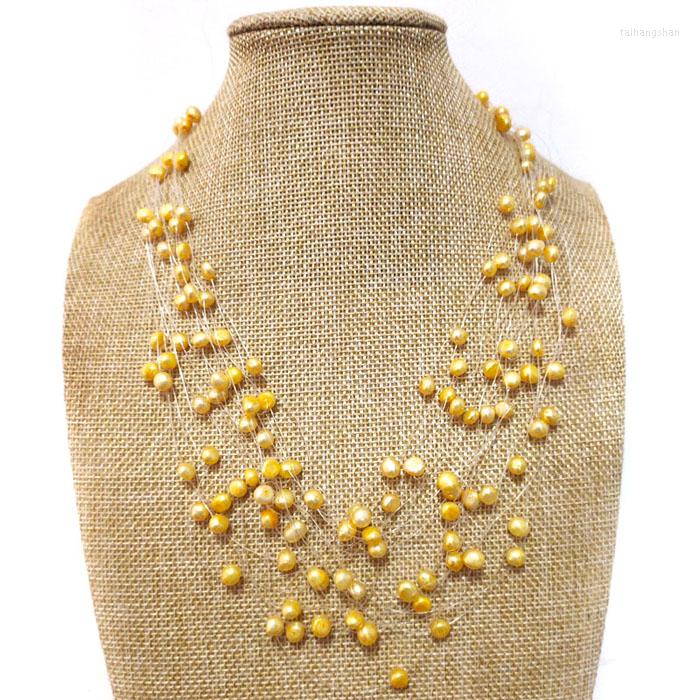 

Pendant Necklaces 18-24 Inches Yellow Illusion 4-8mm Nugget Freshwater Pearl Multi-layered Necklace