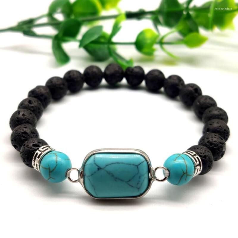 Strand Silver Plated Geometric Shape Green Turquoises Connect Black Lava Stone Beads Elastic Bracelet Fashion Jewelry
Strand Silver Plated Geometric Shape Green Turquoises Connect Black Lava Stone Beads Elastic Bracelet Fashion Jewelry