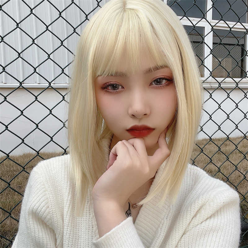 Hair Lace Wigs Wig Female Light Gold Daily ita Short Straight Hair Bobo Face Trimming Cute Natural Headgear, Black 
Hair Lace Wigs Wig Female Light Gold Daily ita Short Straight Hair Bobo Face Trimming Cute Natural Headgear, Black