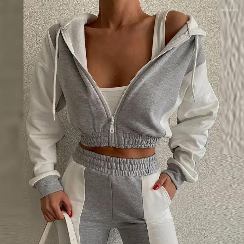 Women's Two Piece Pants Women's Two-piece Spring And Autumn Fashion Stitching Grey Hooded Zipper Short Long Sleeve Slim High Waist, Gray
Women's Two Piece Pants Women's Two-piece Spring And Autumn Fashion Stitching Grey Hooded Zipper Short Long Sleeve Slim High Waist, Gray
