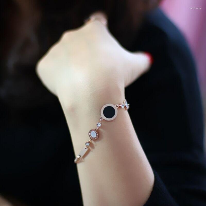 Link Bracelets Simple Personality Roman Black And White Fritillary Titanium Steel Bracelet Feminine Temperament Fashion Hipster Rose Gold
Link Bracelets Simple Personality Roman Black And White Fritillary Titanium Steel Bracelet Feminine Temperament Fashion Hipster Rose Gold