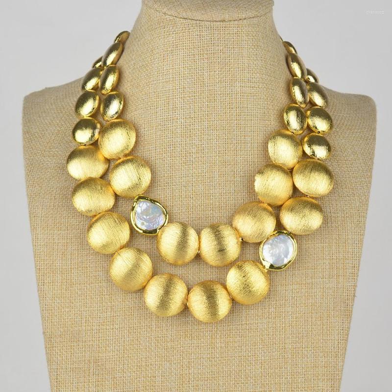 Chains 2 Rows Gold Color Plated Brushed Coin Beads Cultured White Keshi Pearl Necklace Handmade For Lady
Chains 2 Rows Gold Color Plated Brushed Coin Beads Cultured White Keshi Pearl Necklace Handmade For Lady