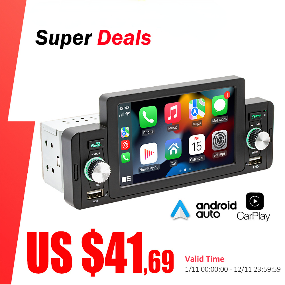 1 Din CarPlay Radio Car Stereo Bluetooth MP5 Player Android-Auto Hands Free TF USB FM Receiver Audio System Head Unit F160C
1 Din CarPlay Radio Car Stereo Bluetooth MP5 Player Android-Auto Hands Free TF USB FM Receiver Audio System Head Unit F160C