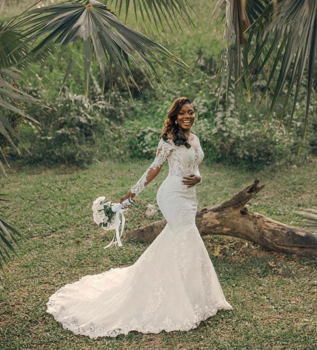 African Mermaid Wedding Dresses Long Sleeved bohe country Lace Applique Country bridal Dress Second Reception Robes