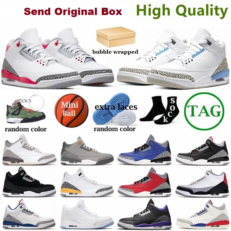 With Box Jumpman 3 Mens Basketball Shoes Cardinal Red University Blue Lightning Black Cat Fire Red White Oreo Things Sports Sneakers Women Trainers 40-47