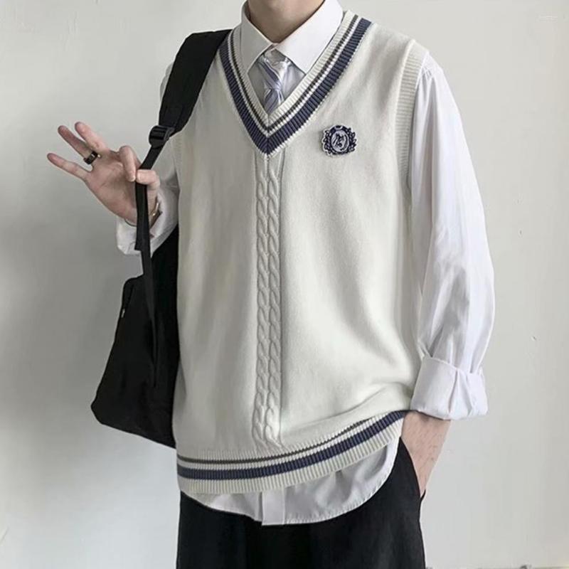 Men's Vests College Style Sleeveless V Neck Sweater Vest Autumn Winter Patchwork Color Twist Splicing Uniform Pullover, White
Men's Vests College Style Sleeveless V Neck Sweater Vest Autumn Winter Patchwork Color Twist Splicing Uniform Pullover, White